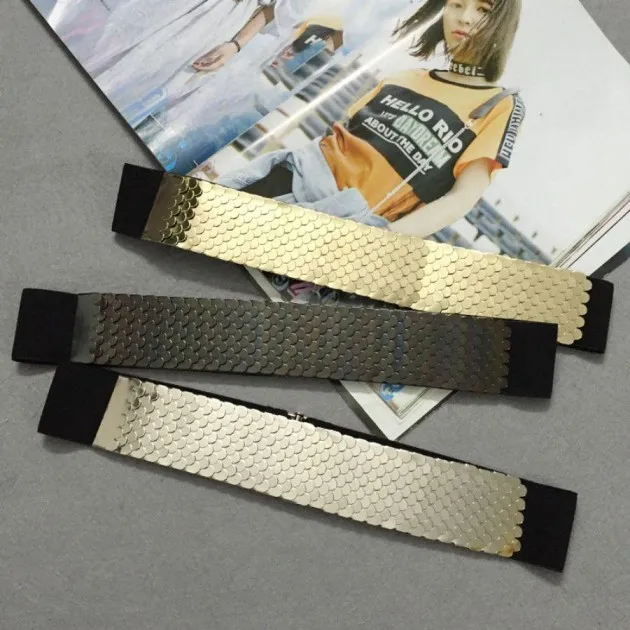 Cinturón de faja de costura de escamas decorativas de color metal