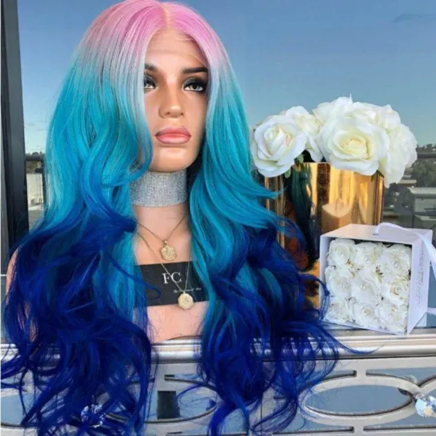 Lola Mid-sectie Drie-kleur Gradiënt Chemische Vezel Pruik Groot Golvend Pluizig Haar