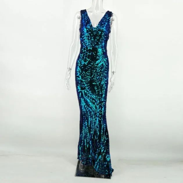 Lange jurk met diepe V-hals Symphony pailletten Ariel