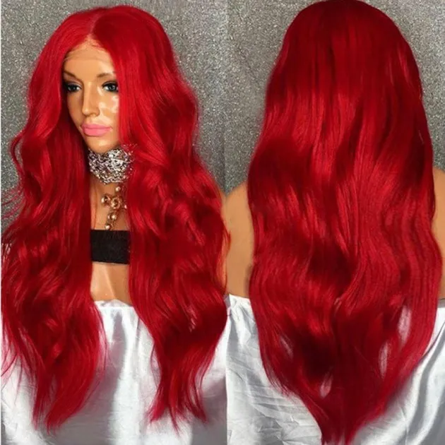 Rode Chemische Vezel Front Lace Pruik Lang Krullend Haar
