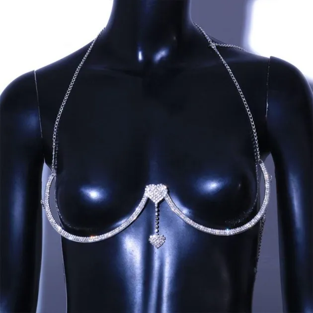 Dames dubbele hart hanger strass borst ondersteuning Body Chain