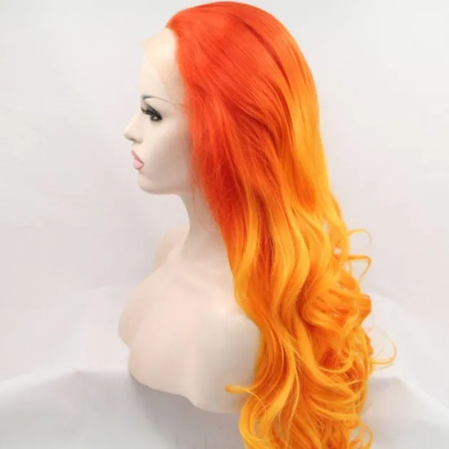 Lace Wig Big Wave Two Tone Rood Oranje