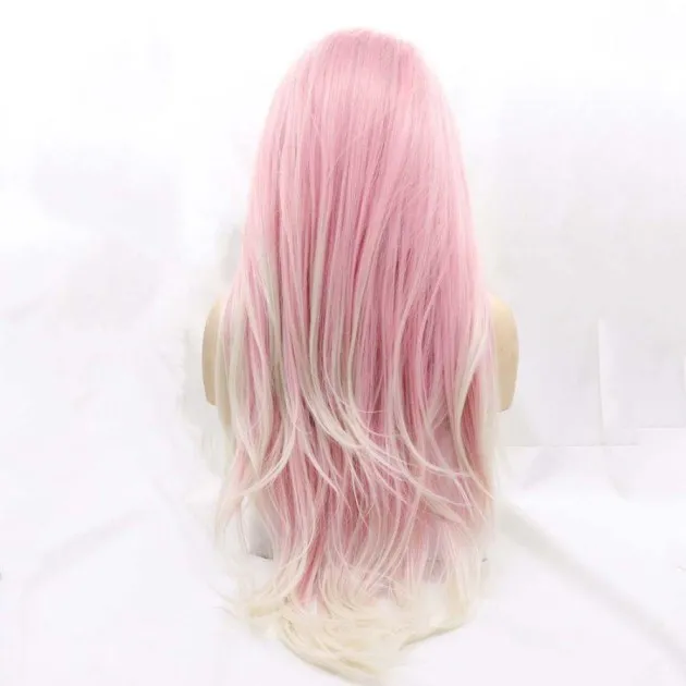 Fashion Gradient Big Wave Fluffy Pruik roze blond