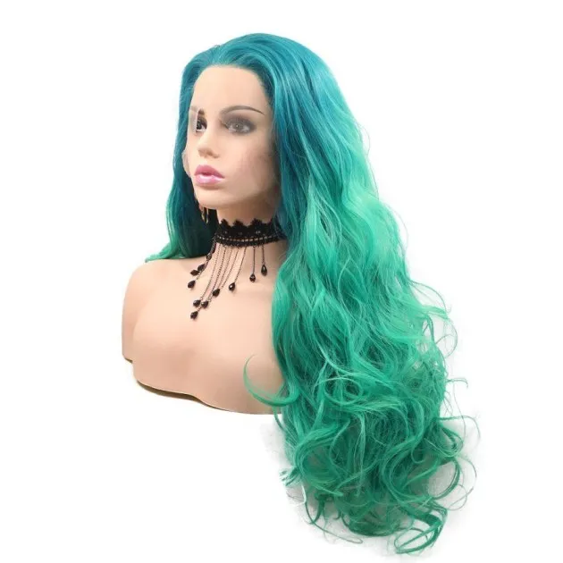 Simple Lace Hair Wig ombre blauw tot groen