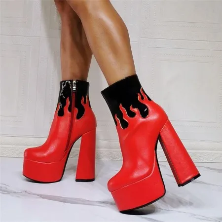 Gothic Water Stage Flame Thick Heel Fashion 